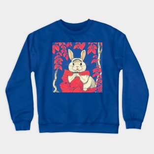 White American Fuzzy Lop Rabbit in Red Autumn Season Rabbit Dad Fathers Day Crewneck Sweatshirt